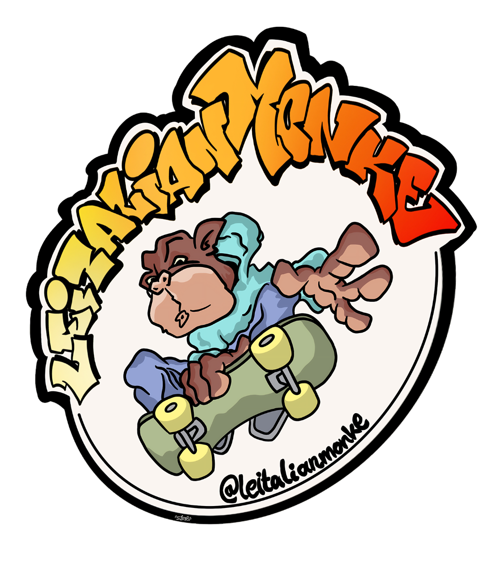 Banner promozionale Leitalianmonke streetwear vintage con call to action Compra Ora